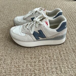 New Balance Women’s 574 White and Navy Platform Sneakers